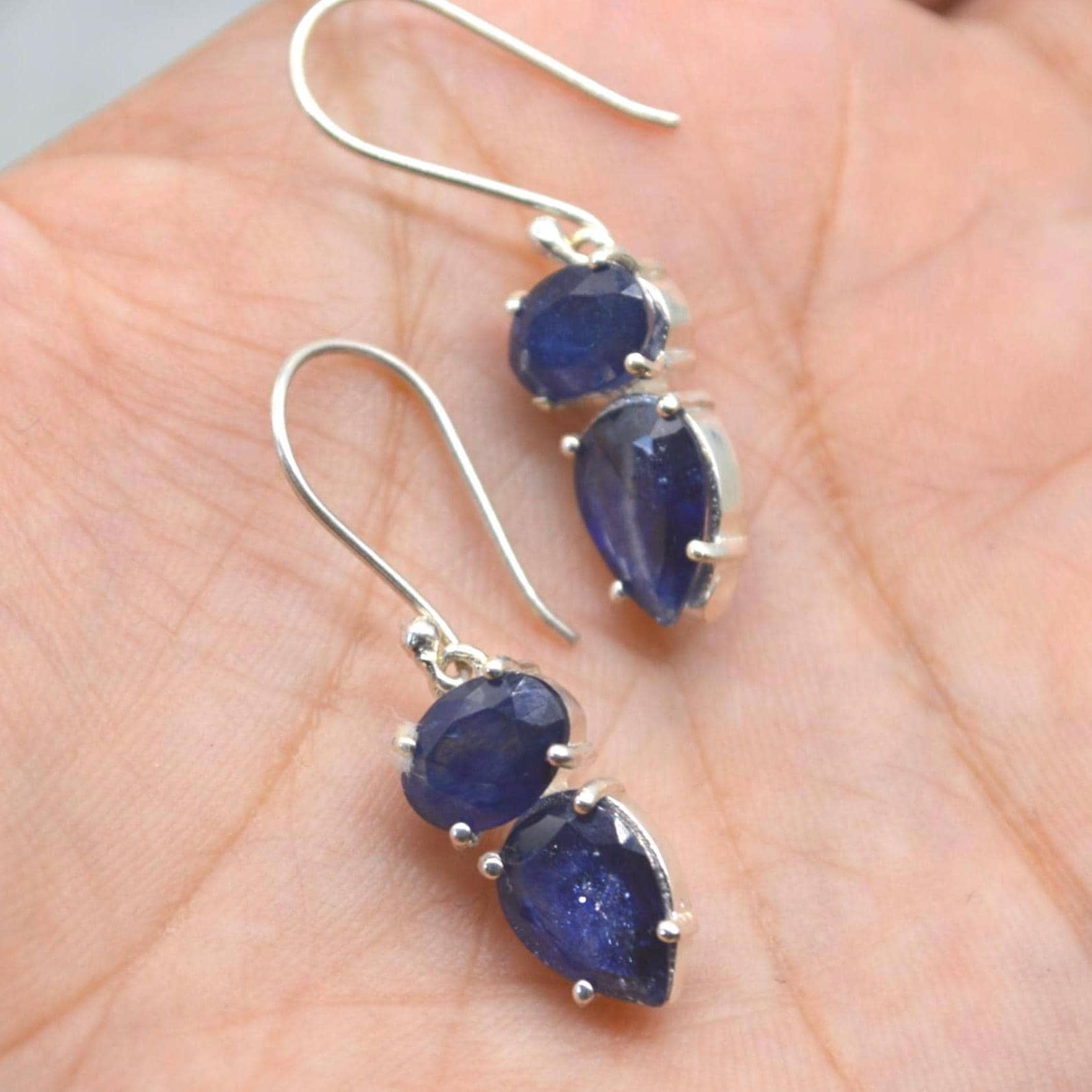 Sapphire Earrings: Gold or Silver, Dangle Drop, Minimalist September Birthstone Jewelry