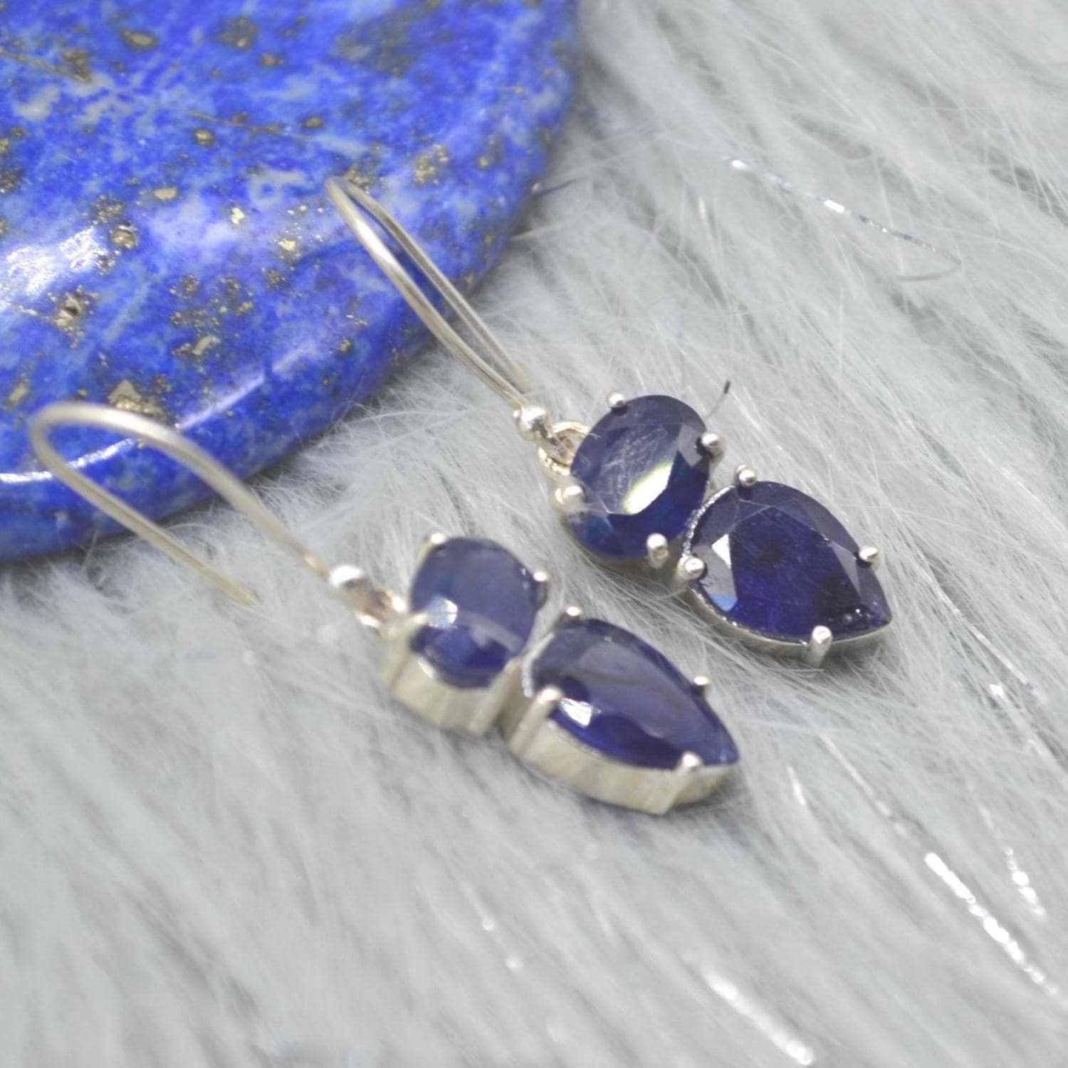 Sapphire Earrings: Gold or Silver, Dangle Drop, Minimalist September Birthstone Jewelry