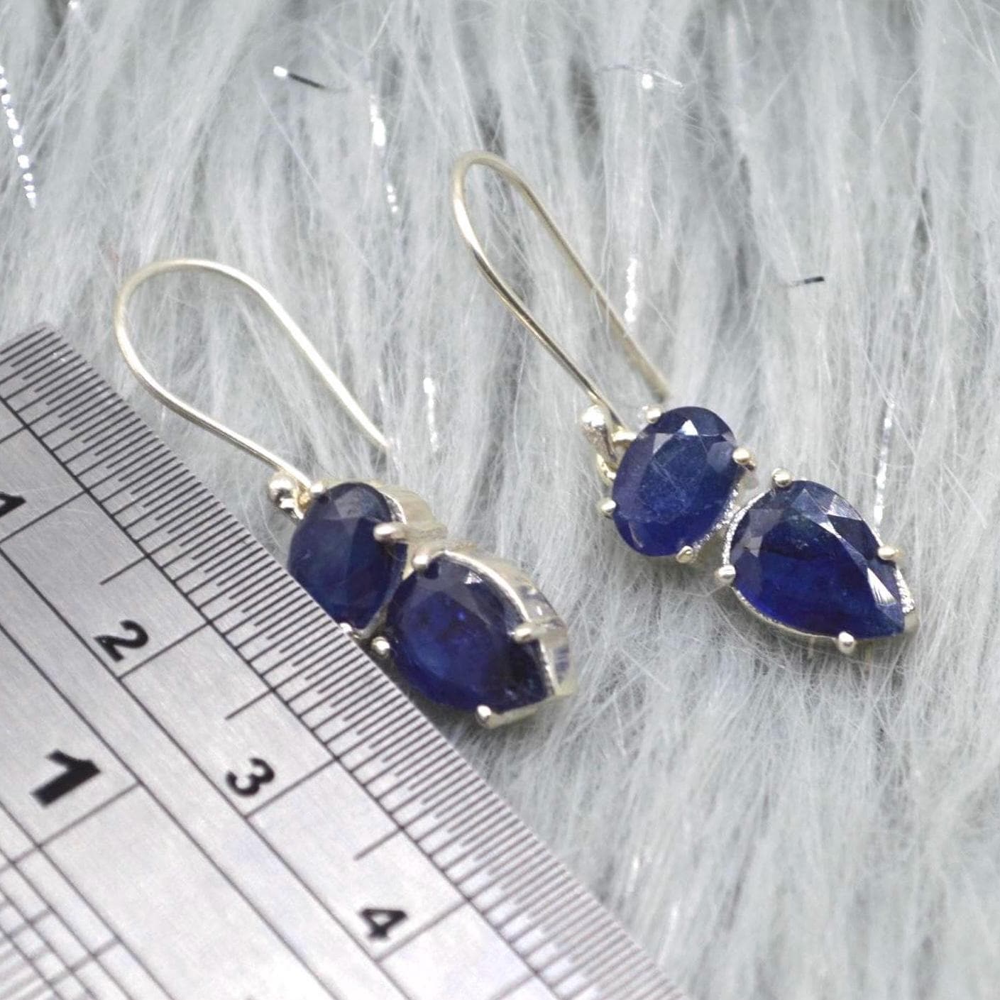 Sapphire Earrings: Gold or Silver, Dangle Drop, Minimalist September Birthstone Jewelry
