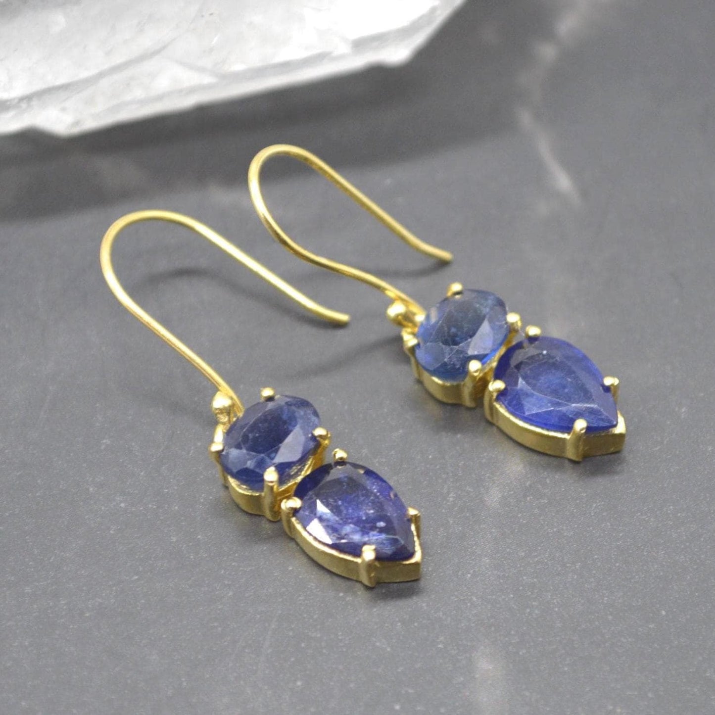Sapphire Earrings: Gold or Silver, Dangle Drop, Minimalist September Birthstone Jewelry