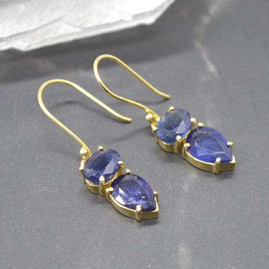 Sapphire Earrings: Gold or Silver, Dangle Drop, Minimalist September Birthstone Jewelry
