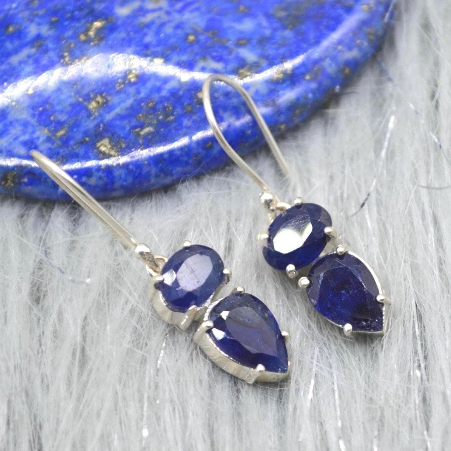 Sapphire Earrings: Gold or Silver, Dangle Drop, Minimalist September Birthstone Jewelry