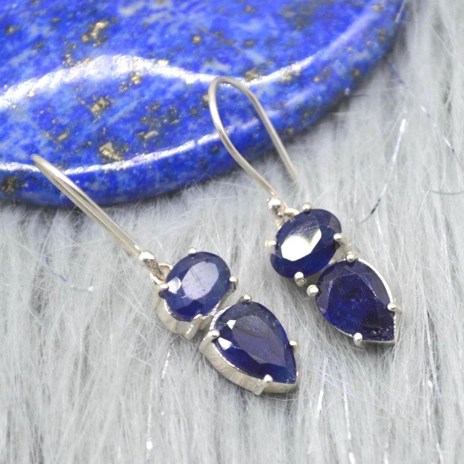 Sapphire Earrings: Gold or Silver, Dangle Drop, Minimalist September Birthstone Jewelry