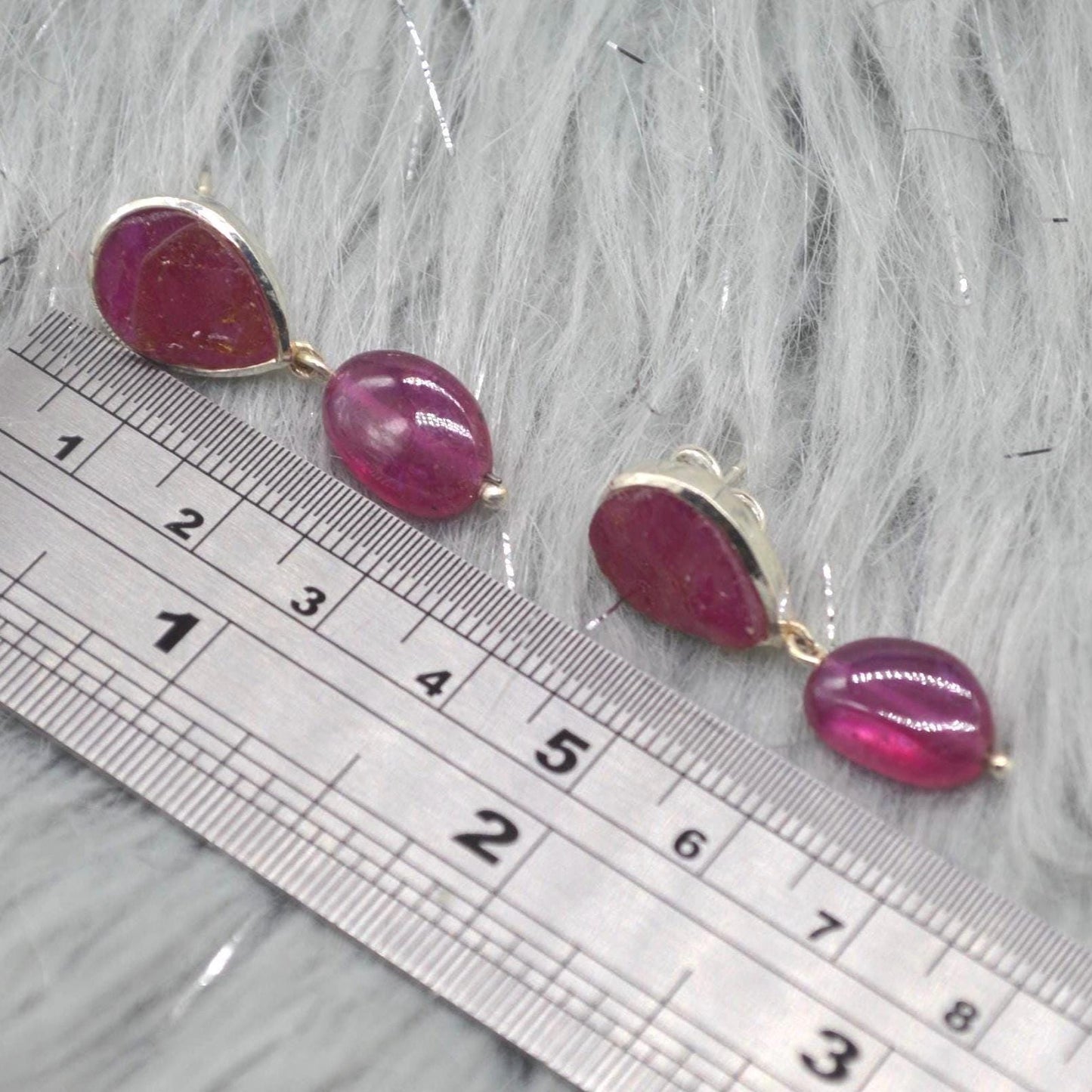 Raw Ruby Drop Earrings: Silver, Red Gemstone Dangle, July Birthstone