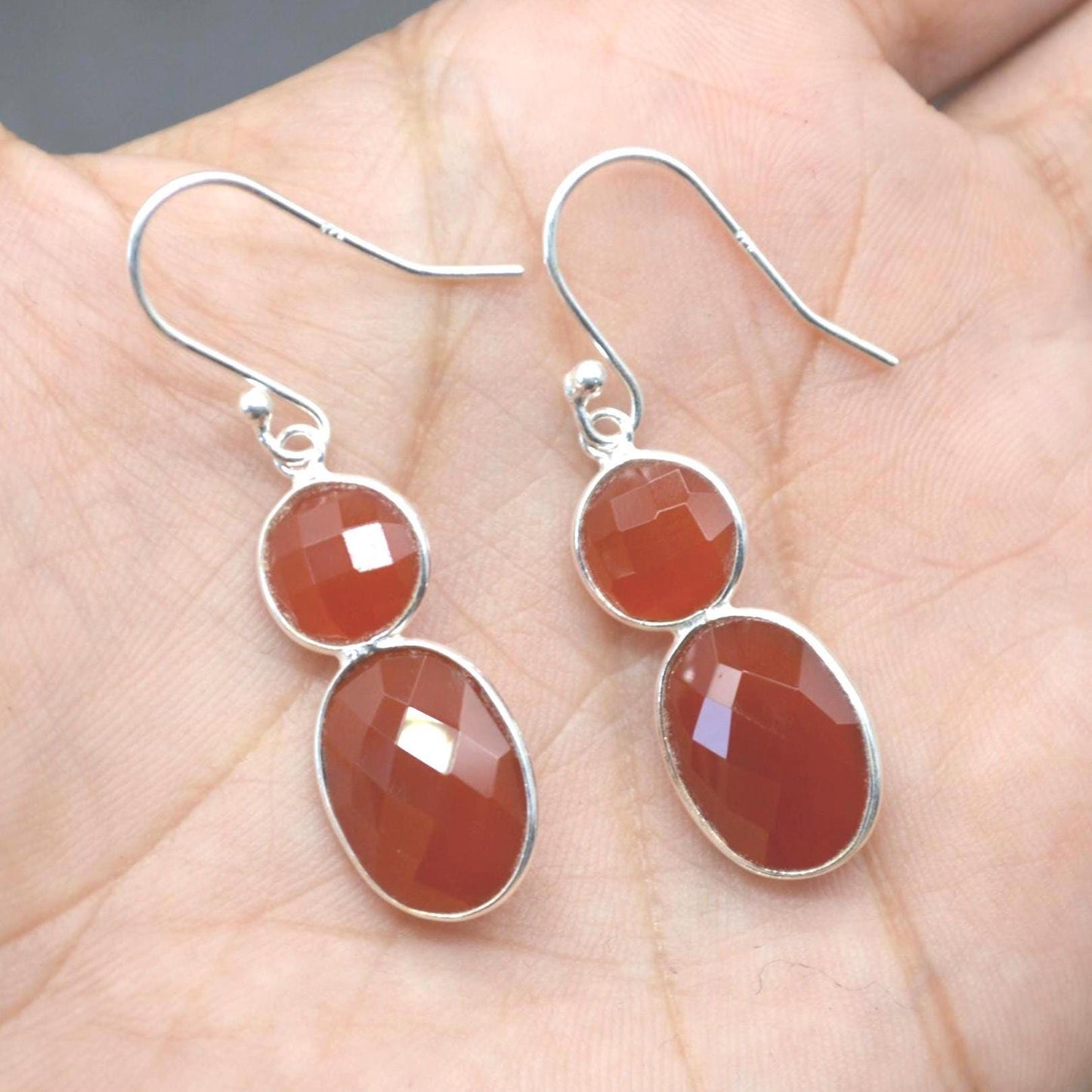 Carnelian Earrings: Dangle Drop, Gold Plated or Sterling Silver, Orange Gemstone Jewelry
