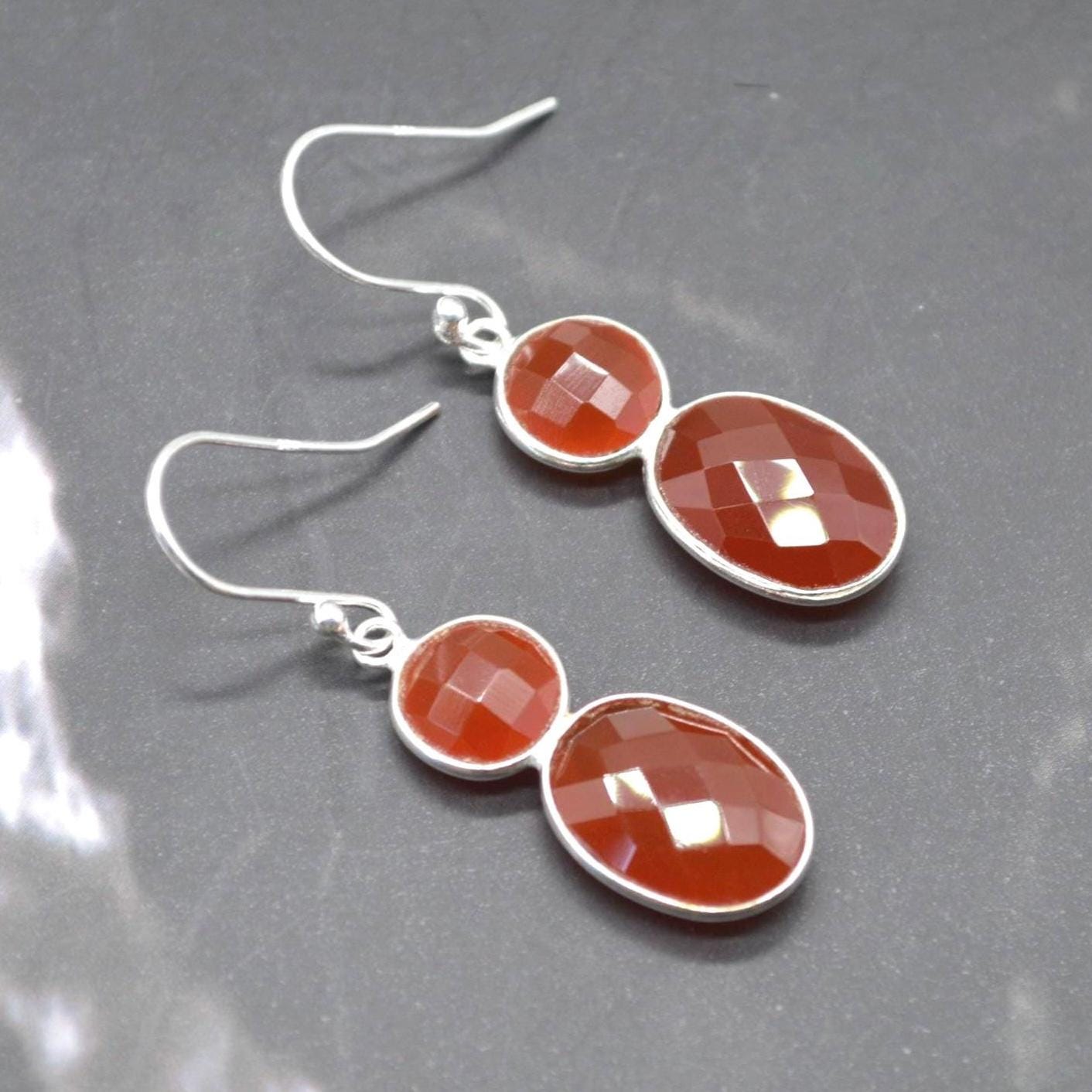 Carnelian Earrings: Dangle Drop, Gold Plated or Sterling Silver, Orange Gemstone Jewelry