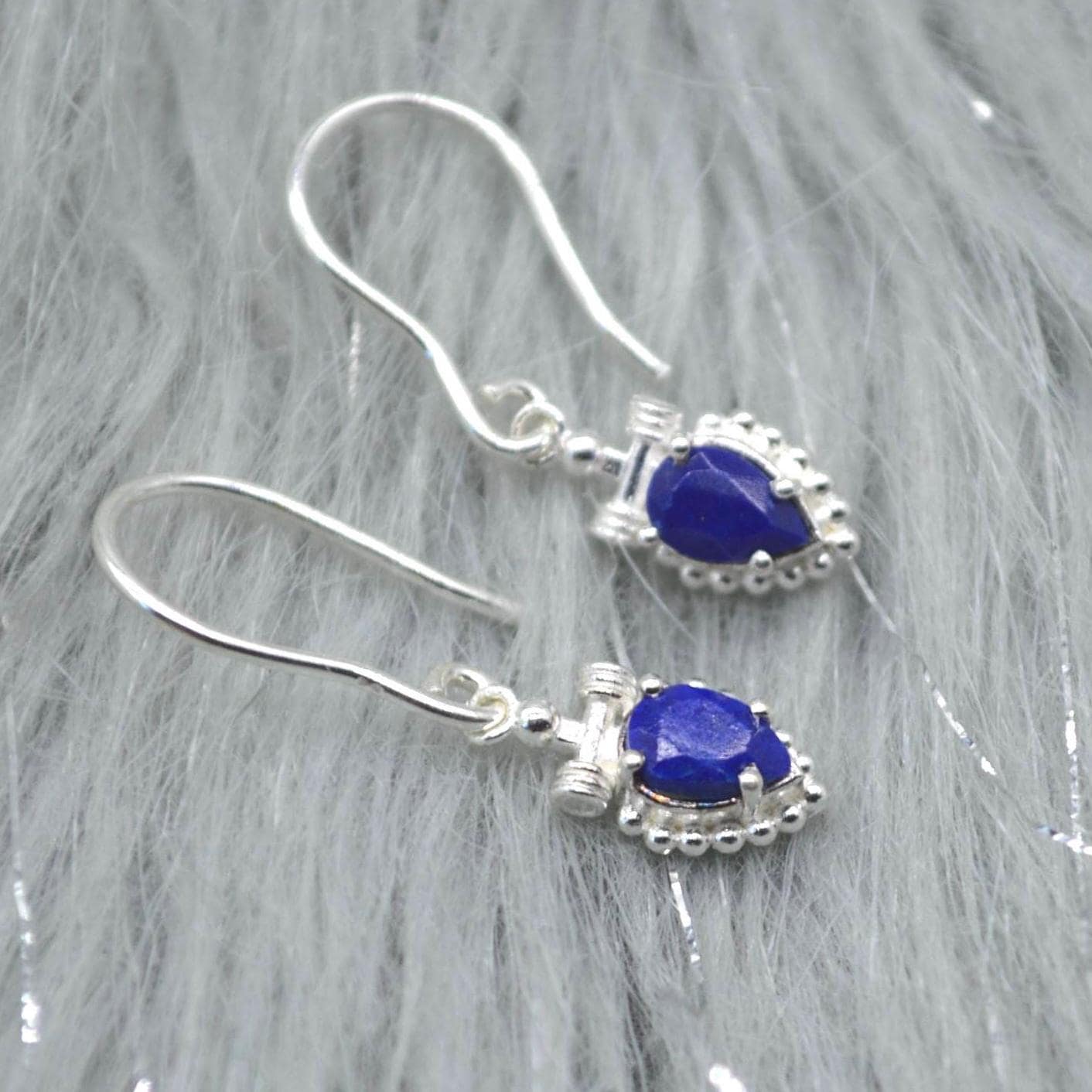Lapis Lazuli Earrings: Dangle Drop, Silver, Teardrop, Blue Gemstone, December Birthstone Jewelry