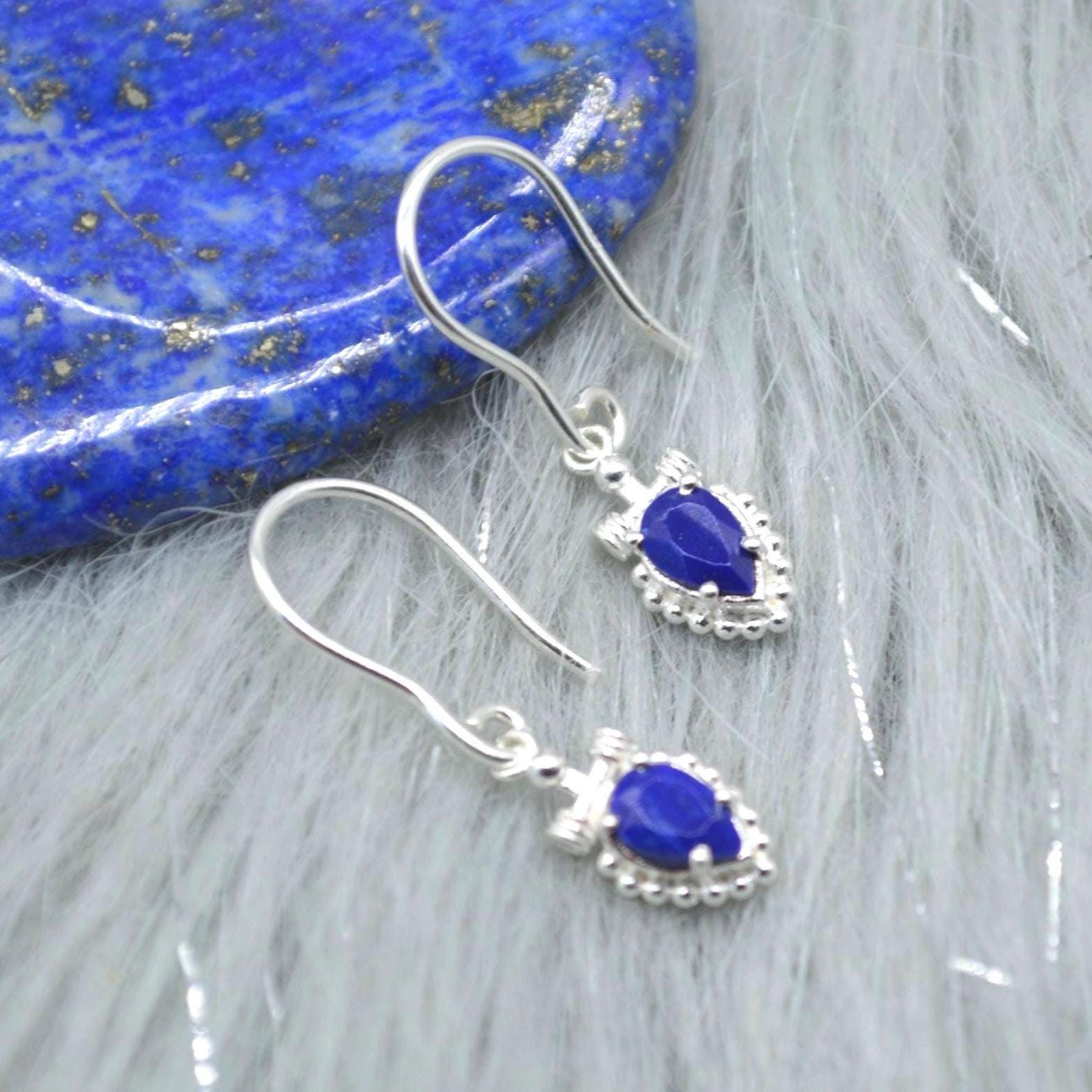 Lapis Lazuli Earrings: Dangle Drop, Silver, Teardrop, Blue Gemstone, December Birthstone Jewelry