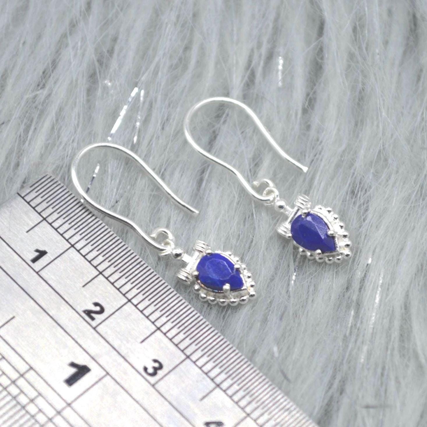 Lapis Lazuli Earrings: Dangle Drop, Silver, Teardrop, Blue Gemstone, December Birthstone Jewelry