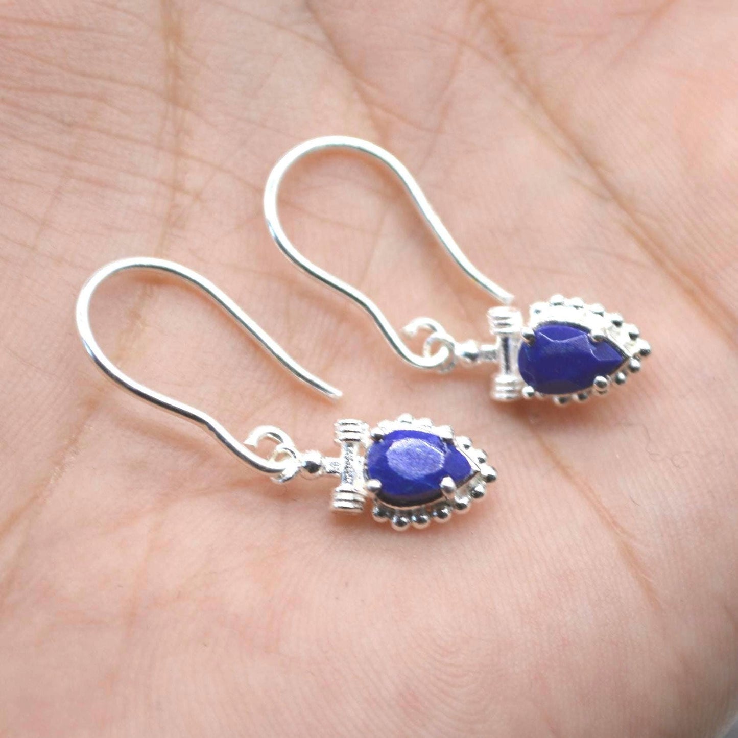 Lapis Lazuli Earrings: Dangle Drop, Silver, Teardrop, Blue Gemstone, December Birthstone Jewelry