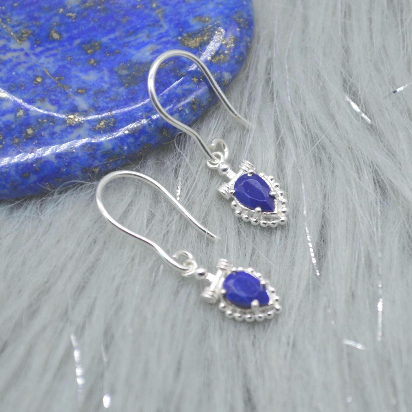 Lapis Lazuli Earrings: Dangle Drop, Silver, Teardrop, Blue Gemstone, December Birthstone Jewelry