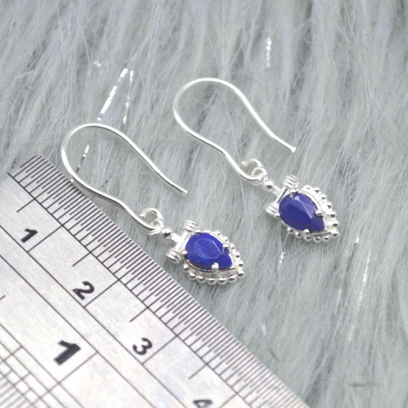 Lapis Lazuli Earrings: Dangle Drop, Silver, Teardrop, Blue Gemstone, December Birthstone Jewelry