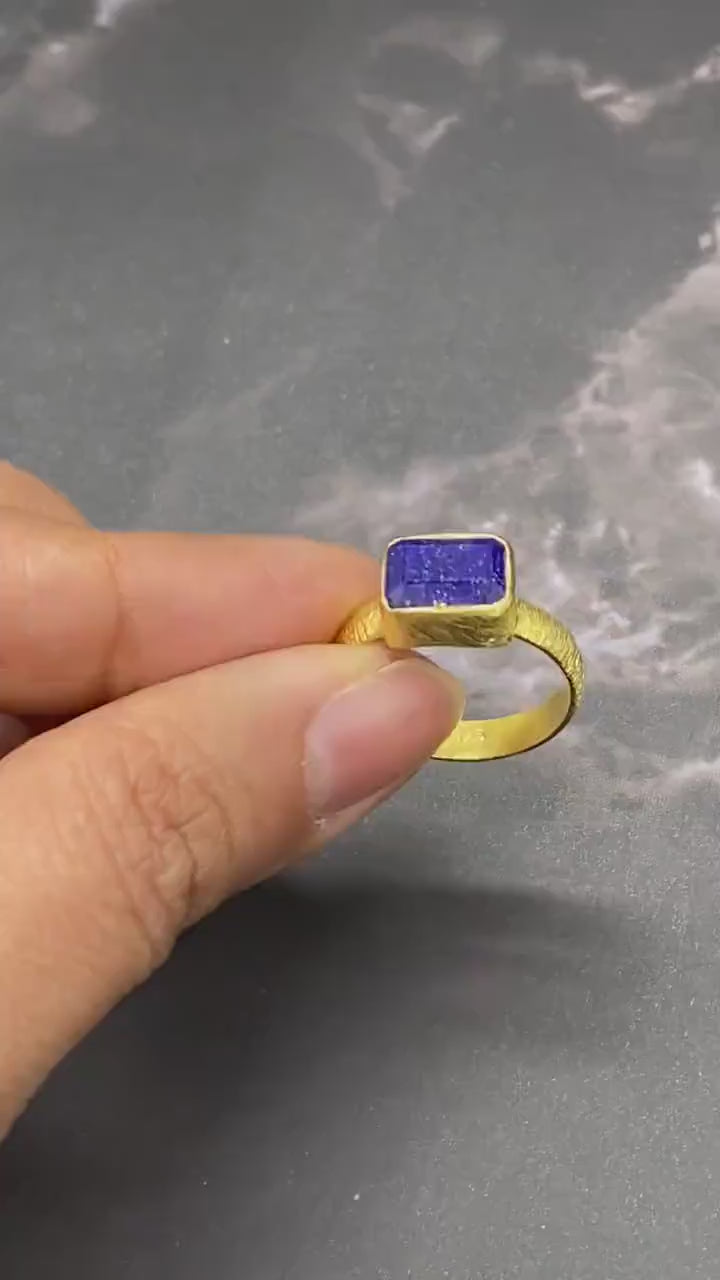 Lapis Lazuli Dainty Gold Ring, Blue Gemstone Ring, Gold Plated 925 Sterling Silver Ring, Birthday Gifts, Rings For Women, birthstone ring