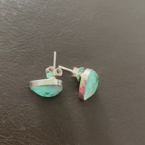 Blue Turquoise Stud Earrings, Sterling Silver Earrings, Dainty Gemstone Boho Earrings, December Birthstone, Birthday Gifts For Her