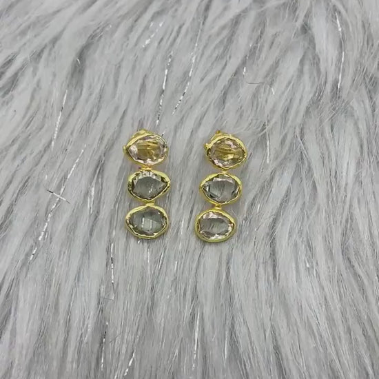 Green Amethyst Gold Drop Earrings, Gold Plated Sterling Silver Earrings, February Birthstone, Amethyst Jewelry, Gift For Her