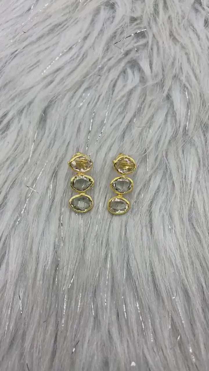 Green Amethyst Gold Drop Earrings, Gold Plated Sterling Silver Earrings, February Birthstone, Amethyst Jewelry, Gift For Her