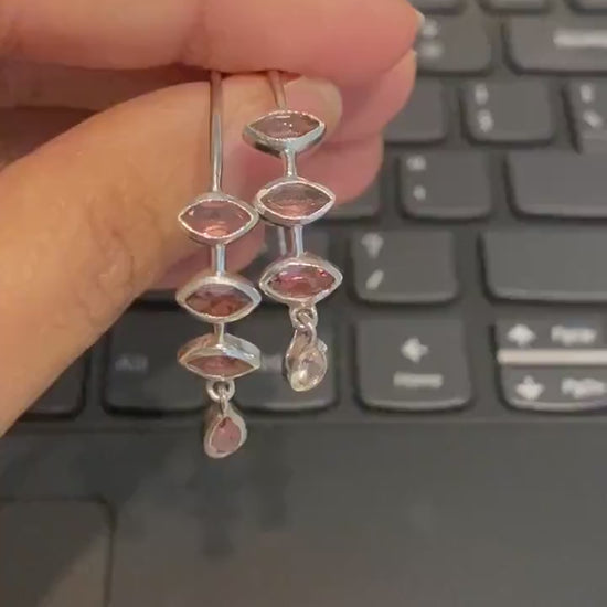 Pink, Green Tourmaline Hoop Earrings: Silver, Huggies, October Birthstone