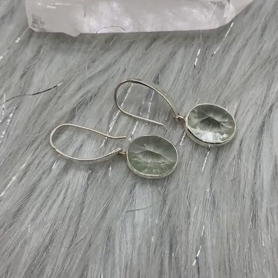 Green Amethyst Silver Earrings, Sterling Silver, February Birthstone Jewelry, Dangle Drop Earrings, Gemstone Dangle, Birthday Gifts For Her