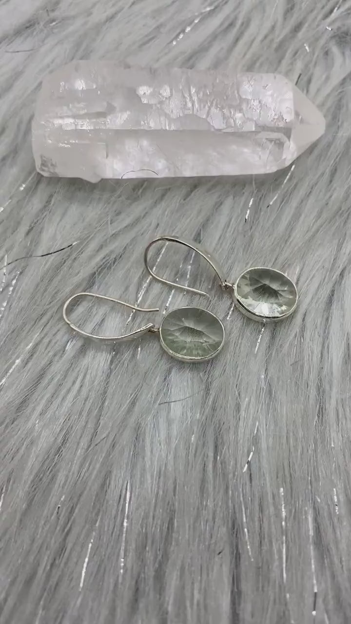 Green Amethyst Silver Earrings, Sterling Silver, February Birthstone Jewelry, Dangle Drop Earrings, Gemstone Dangle, Birthday Gifts For Her