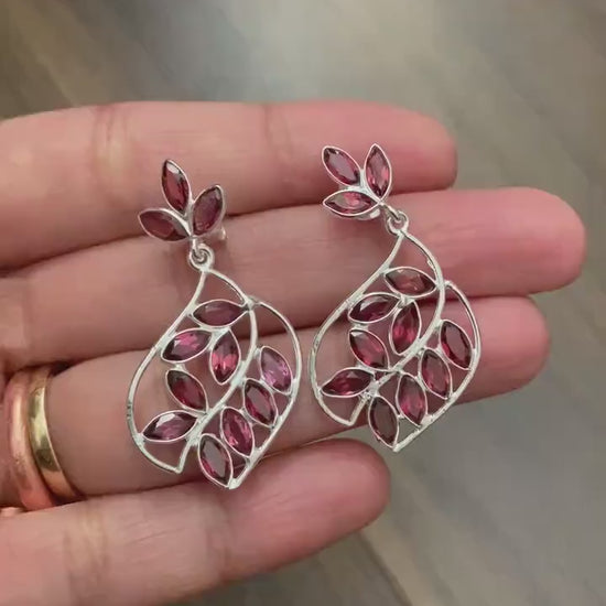 Garnet Sterling Silver Dangle Earrings, Garnet Jewelry, January Birthstone Earrings, Minimalist Red Earrings, Unique Birthday Gifts For Her