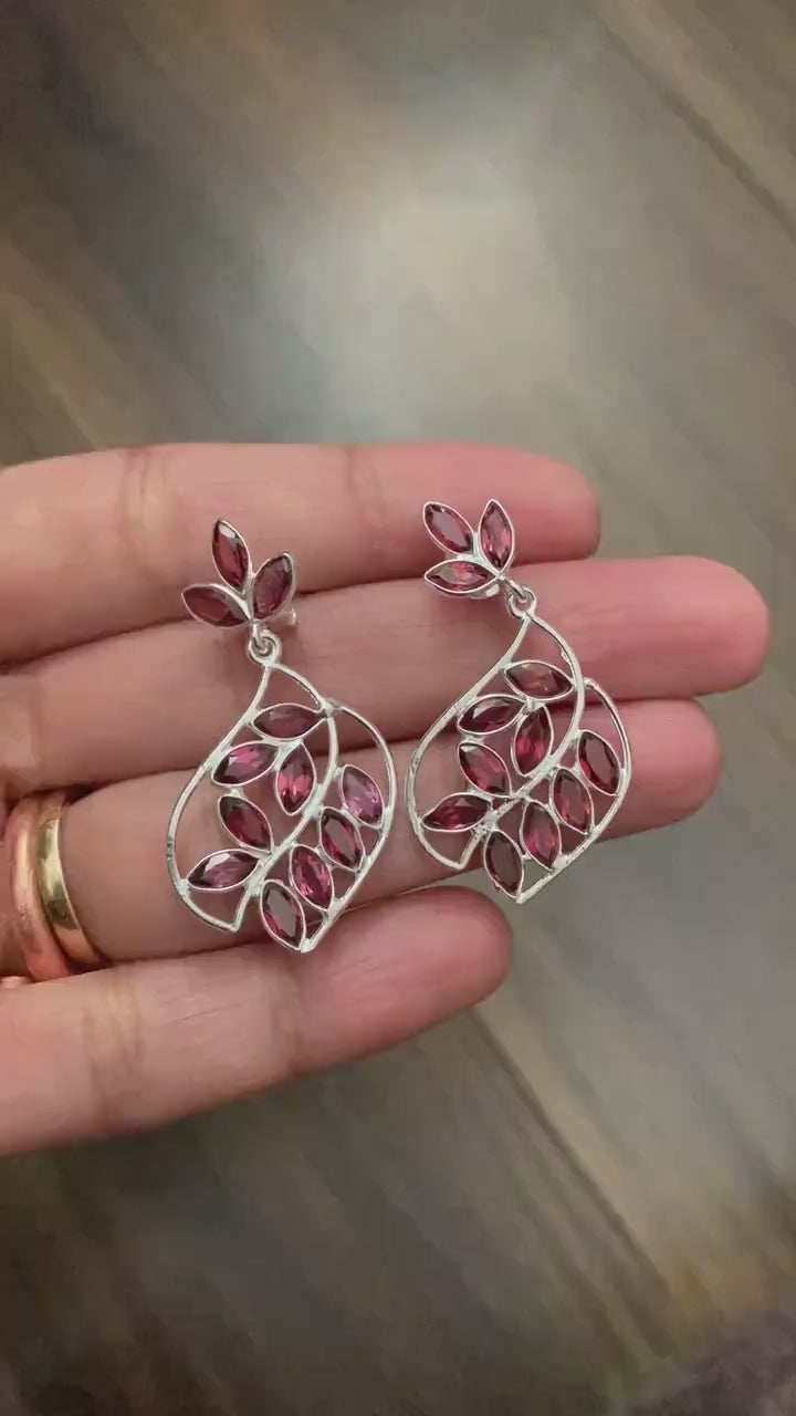 Garnet Sterling Silver Dangle Earrings, Garnet Jewelry, January Birthstone Earrings, Minimalist Red Earrings, Unique Birthday Gifts For Her