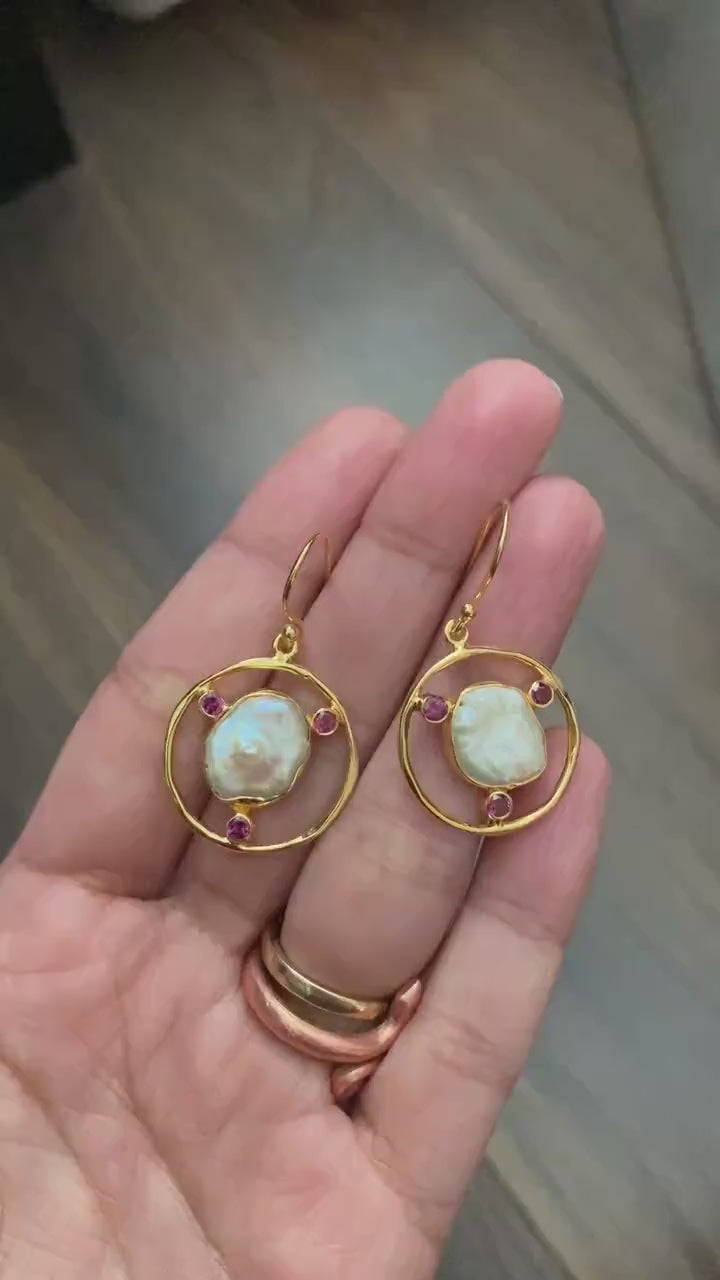 Pearl, Tourmaline Gold Earrings, October, June Birthstone Earrings, Dangle Drop Earrings, Gemstone Earrings, Sterling Silver, Gifts For Her