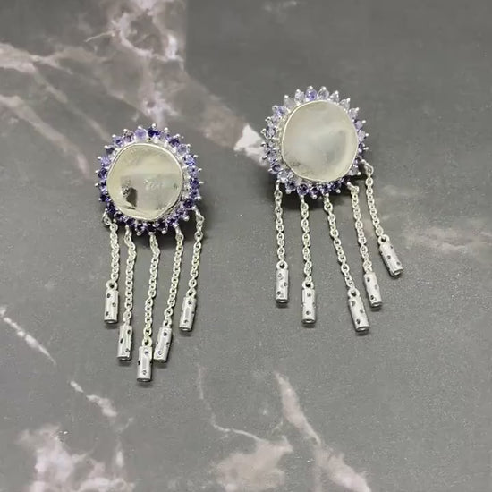 Iolite, Clear Quartz Silver Drop Earrings, Clear Quartz Crystal, Unique Statement Gemstone Jhumka Earrings Bridesmaid Gifts for Her