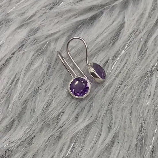 Purple Amethyst Sterling Silver Earrings, February Birthstone, Dainty Statement Unique Gemstone Dangle Drop Earrings, Gifts For Her