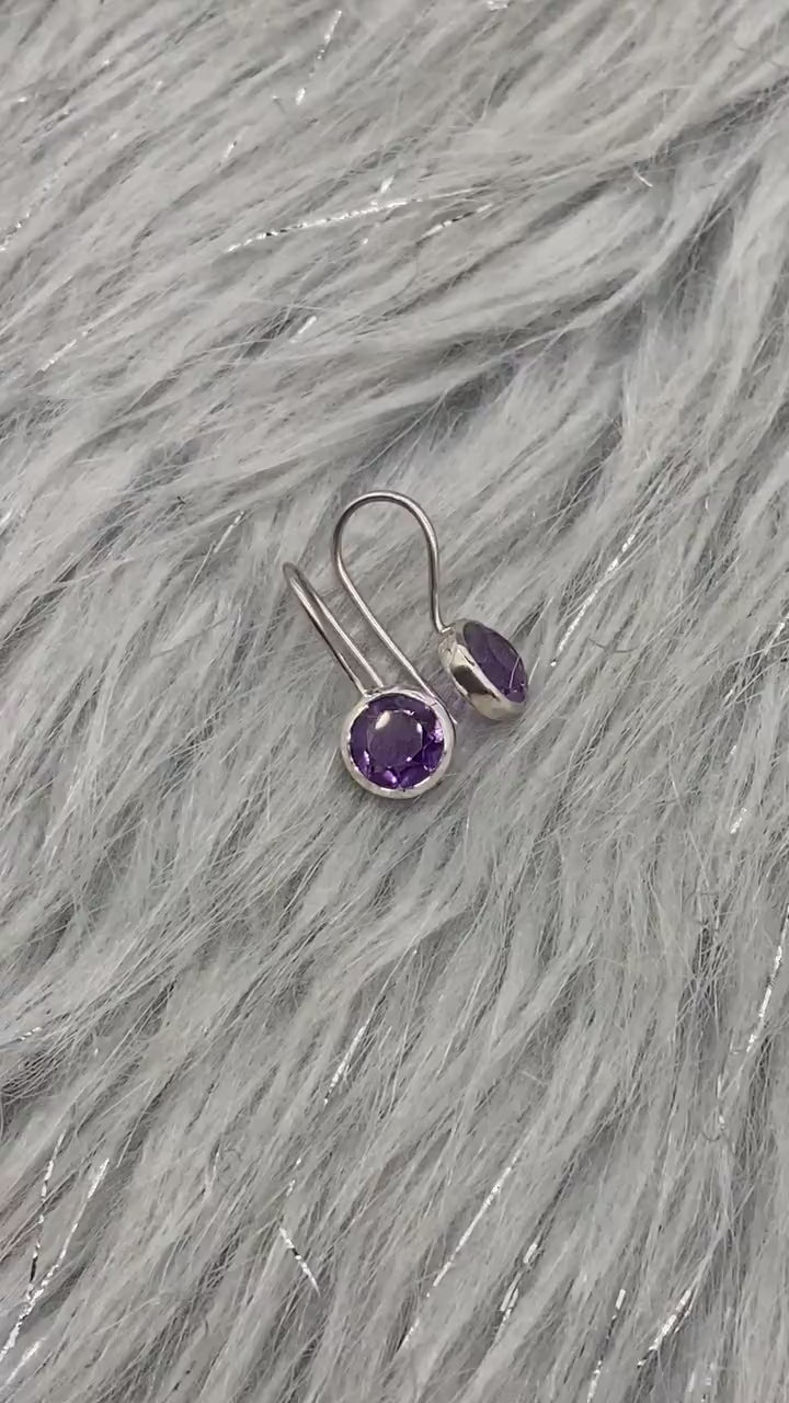 Purple Amethyst Sterling Silver Earrings, February Birthstone, Dainty Statement Unique Gemstone Dangle Drop Earrings, Gifts For Her