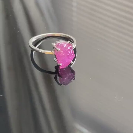 Raw Ruby Ring, Sterling Silver Dainty Red Gemstone Ring, UK size T, July Birthstone, Ruby Jewelry, Rings For Women, Birthday Gift