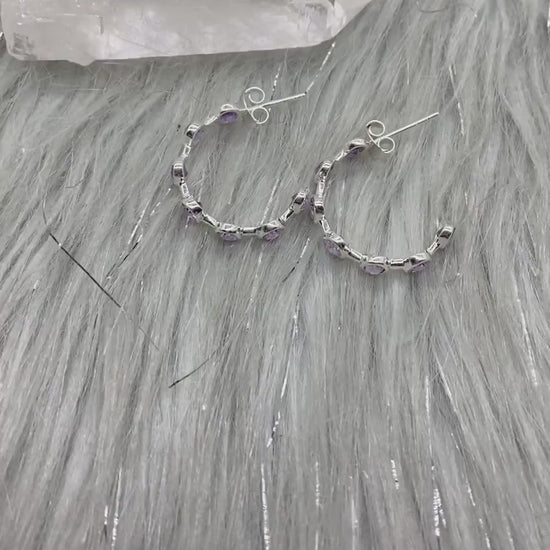 Amethyst Sterling Silver Hoop Earrings, Amethyst Jewelry, February Birthstone Earrings, Minimalist Purple Earrings, Unique Gifts For Her