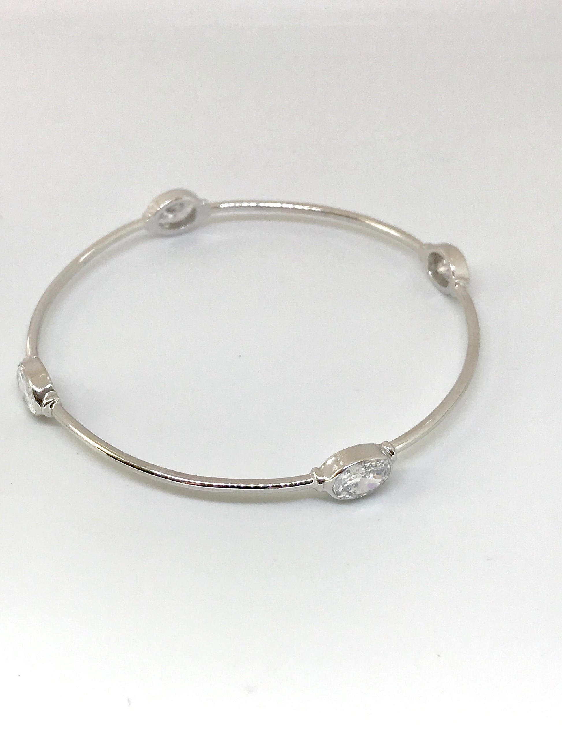 Cubic Zirconia Silver Bracelet, CZ Silver Bangle, Dainty Gemstone Bracelet, Mom Gift, Birthday Gift For Her, 6cm Diameter, Bridesmaid Gift