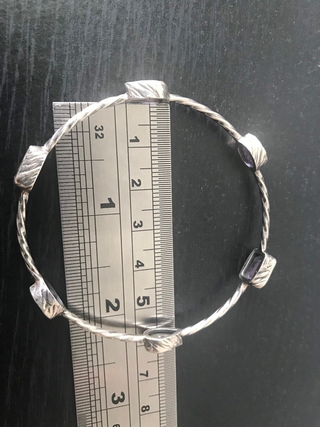 Amethyst Sterling Silver Bracelet, February Birthstone, Gemstone Dainty Bracelets For Women, Oxidized Silver, Birthday Gift, 6.5 cm diameter