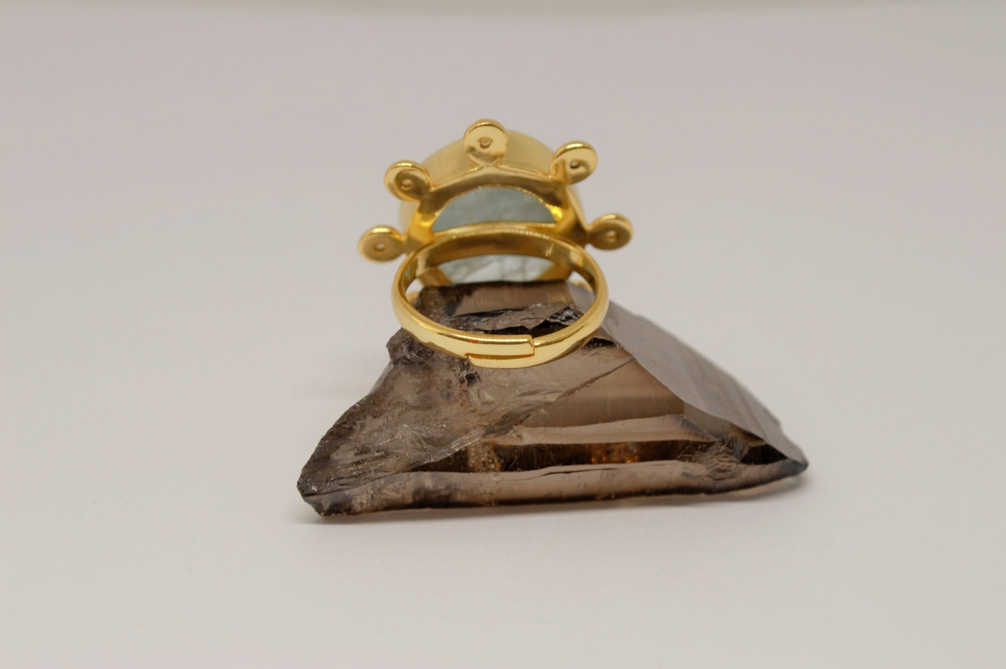 Raw Aquamarine Ring, Black Spinel Gold Ring, March Birthstone, Chunky Ring, Aquamarine Jewelry, Gem Ring, Birthday Gift, UK Size L & O