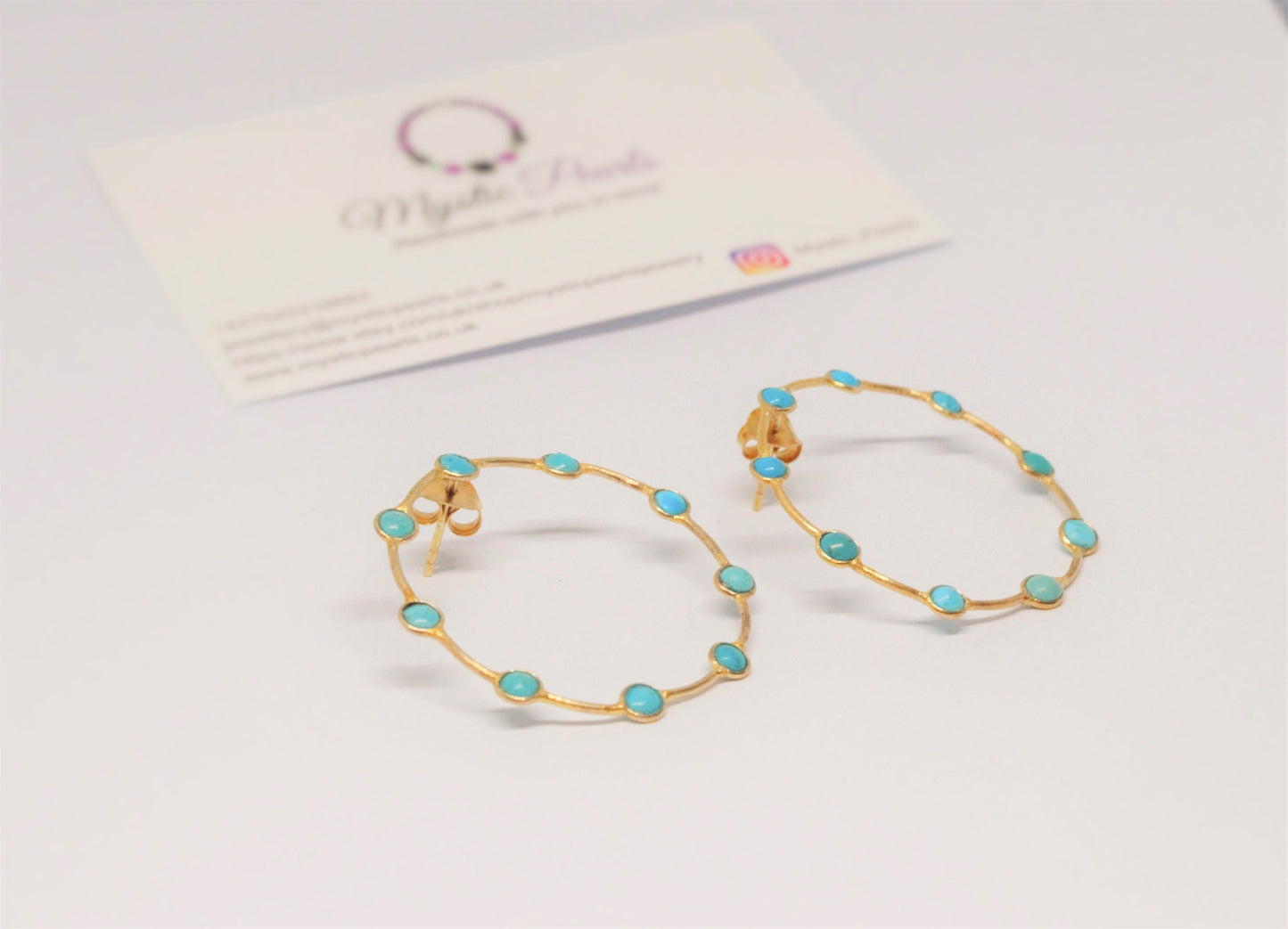 Turquoise Gold Hoop Earrings, Turquoise Jewelry, December Birthstone Jewelry, Dangle Earrings, Gold Plated Earrings, Birthday Gifts For Her