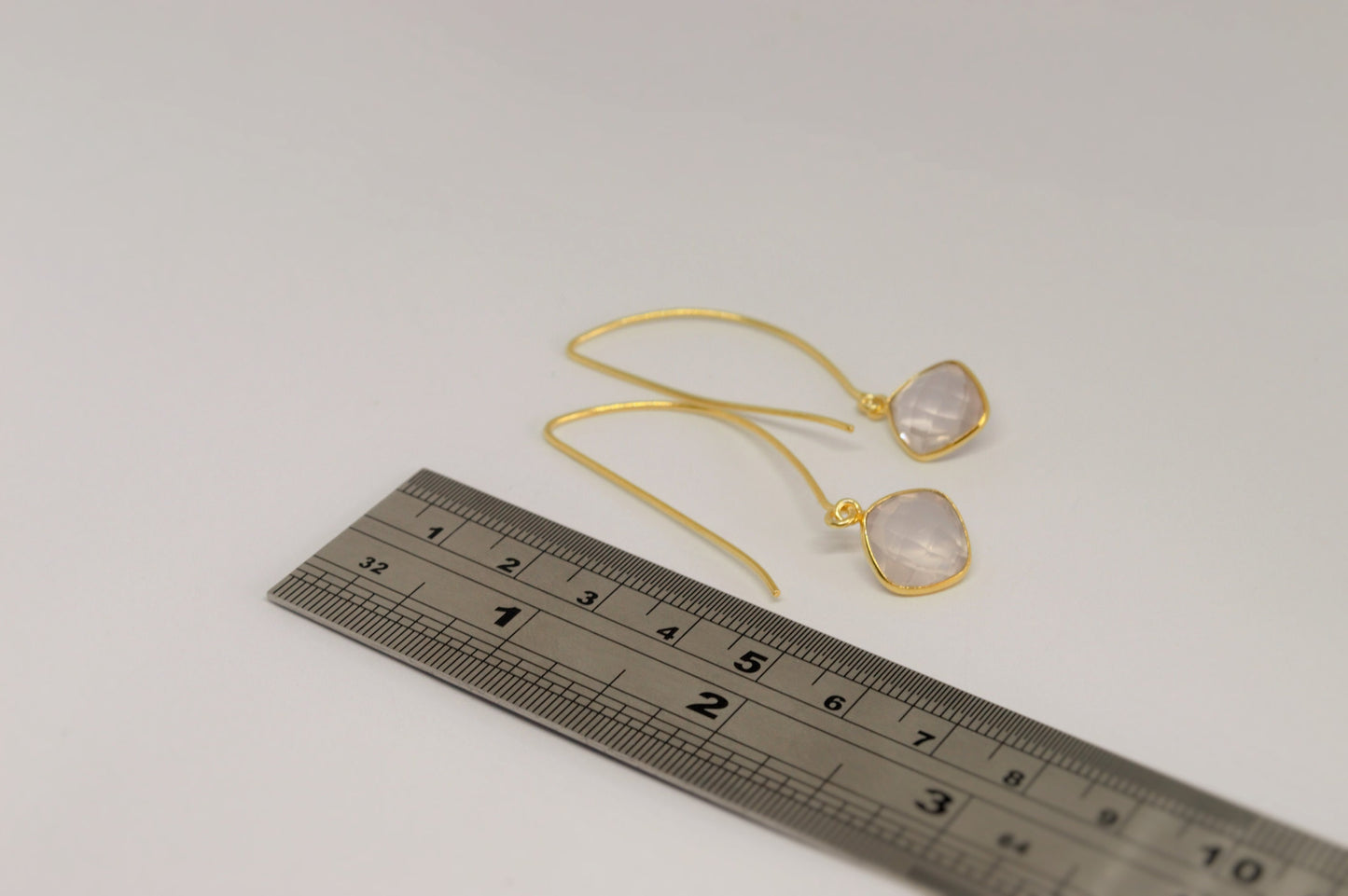 Rose Quartz Gold Earrings, Gold Plated Gemstone Earrings, Unique Dangle Drop Earrings, Birthday Gifts For Her