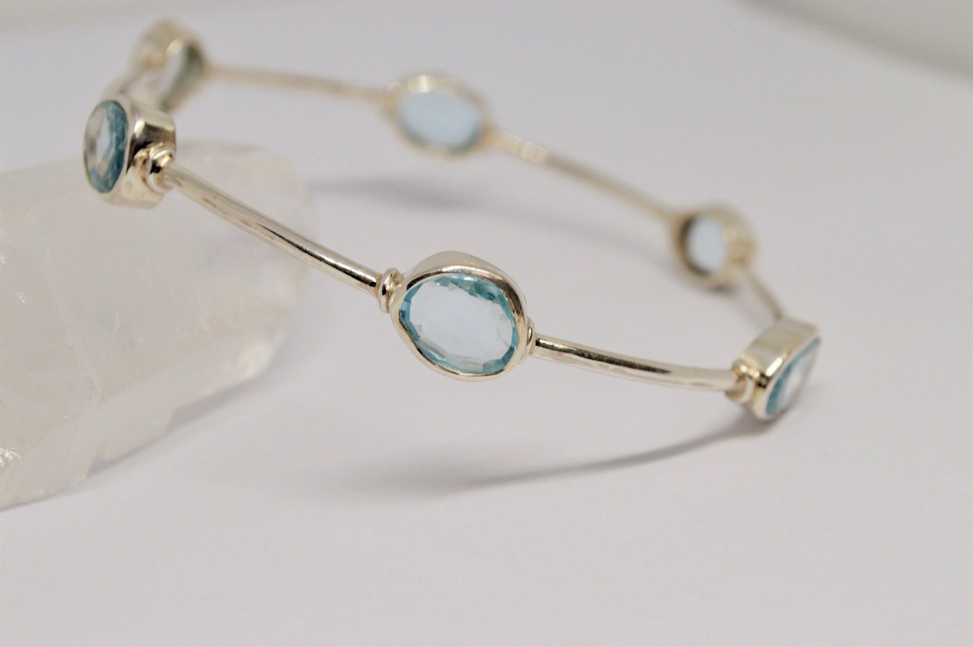 Blue Topaz Bracelet, Sterling Silver Bracelet, Best Selling Bangle, December Birthstone Bracelets For Women, Unique Best Friend Gift