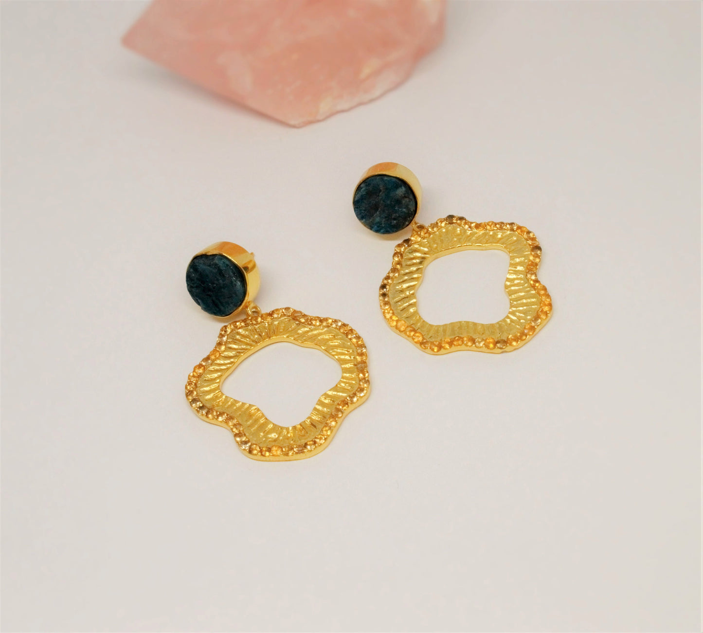 Blue Apatite, Citrine Gold Earrings, Unique November Birthstone, Handmade Statement Earrings, Bridesmaid Gift for her, Indian Jewelry