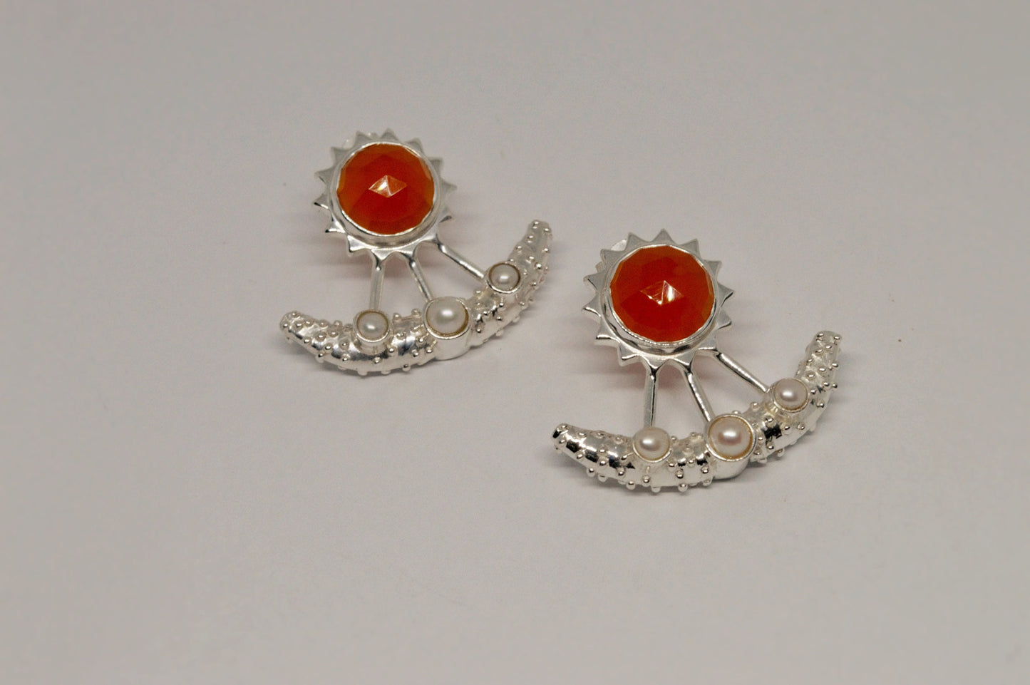 Carnelian, Pearl Earrings, Sterling Silver Indian Earrings, Unique Gemstone Earrings, June Birthstone, Pearl Jewelry, Gift For Her