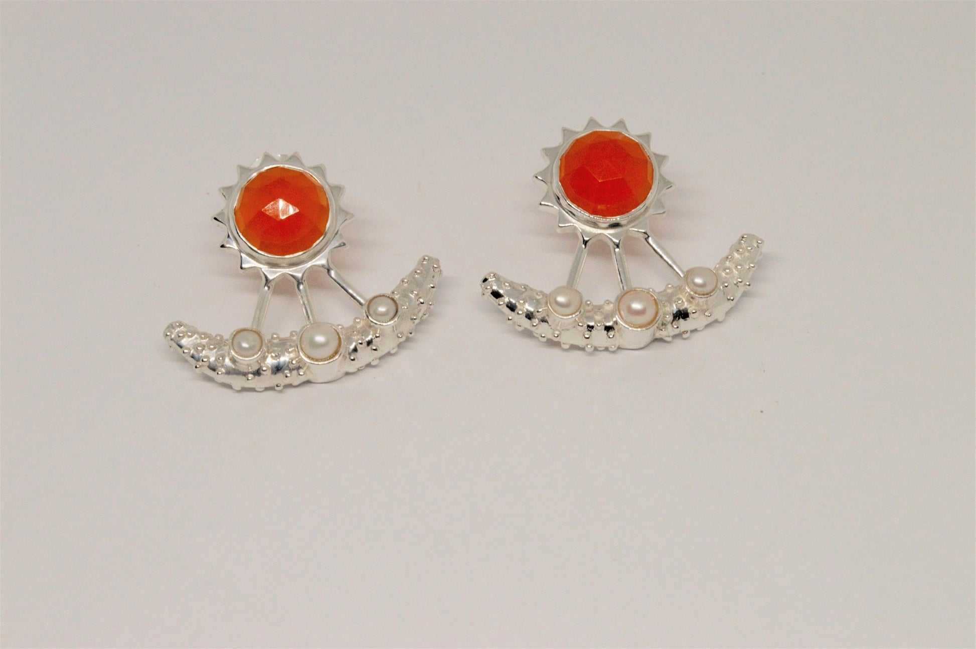 Carnelian, Pearl Earrings, Sterling Silver Indian Earrings, Unique Gemstone Earrings, June Birthstone, Pearl Jewelry, Gift For Her