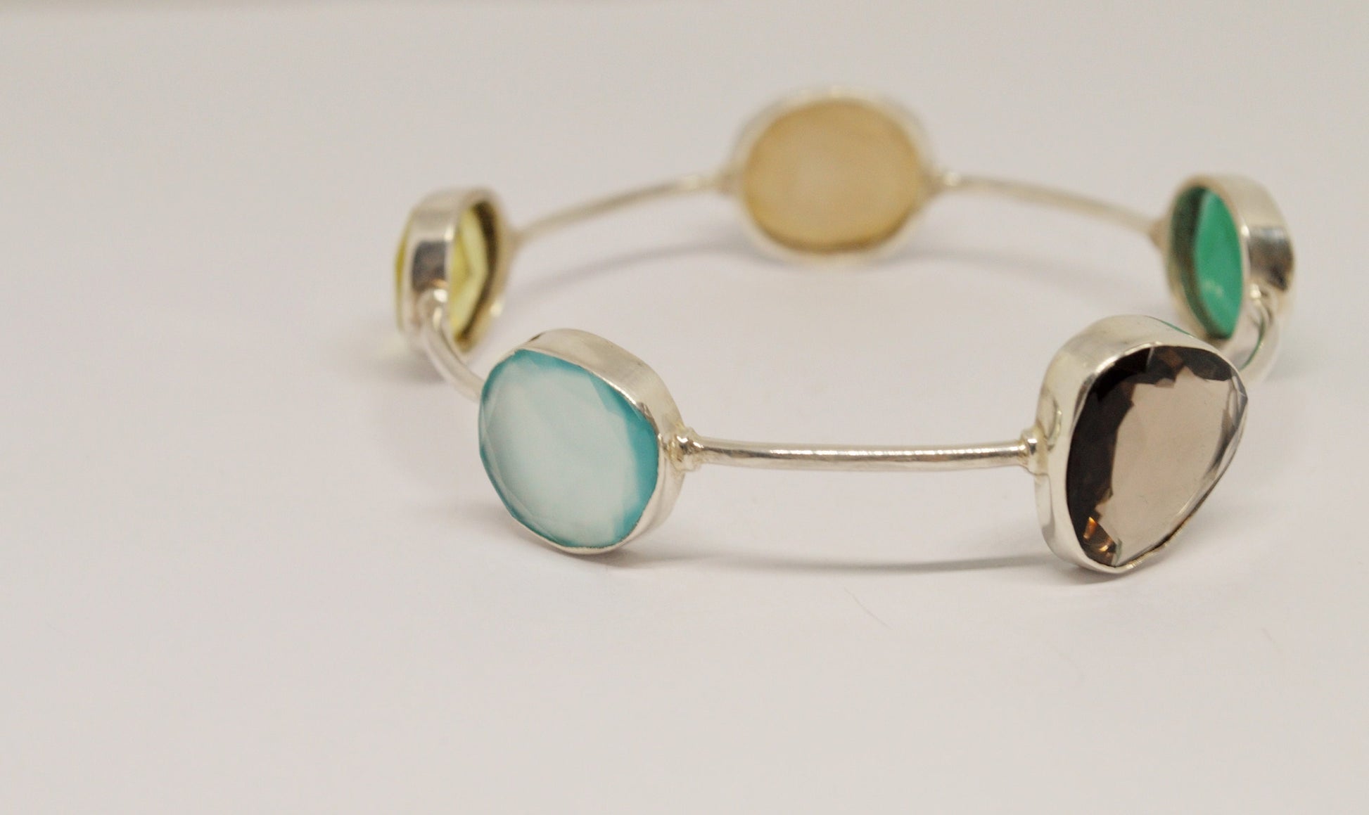 Multi Coloured Stone Silver Bangle Bracelet For a Small Wrist, Sterling Silver Gemstone Bracelets For Women, birthstone bangles, gifts