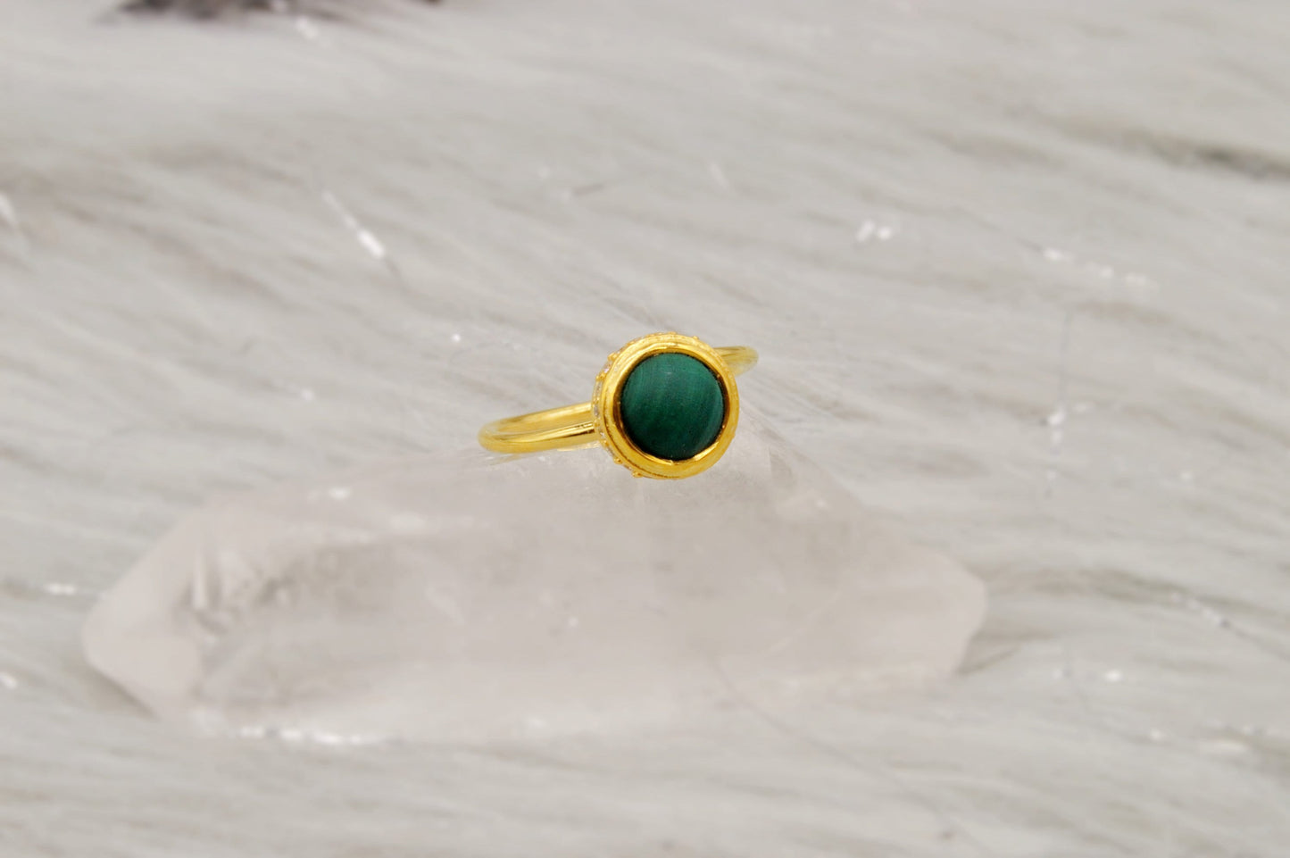 Malachite, Cubic Zirconia Gold Ring, Dainty CZ Ring, Green Gemstone, Malachite Jewelry, Unique Gemstone, Gifts For Her, Rings For Women