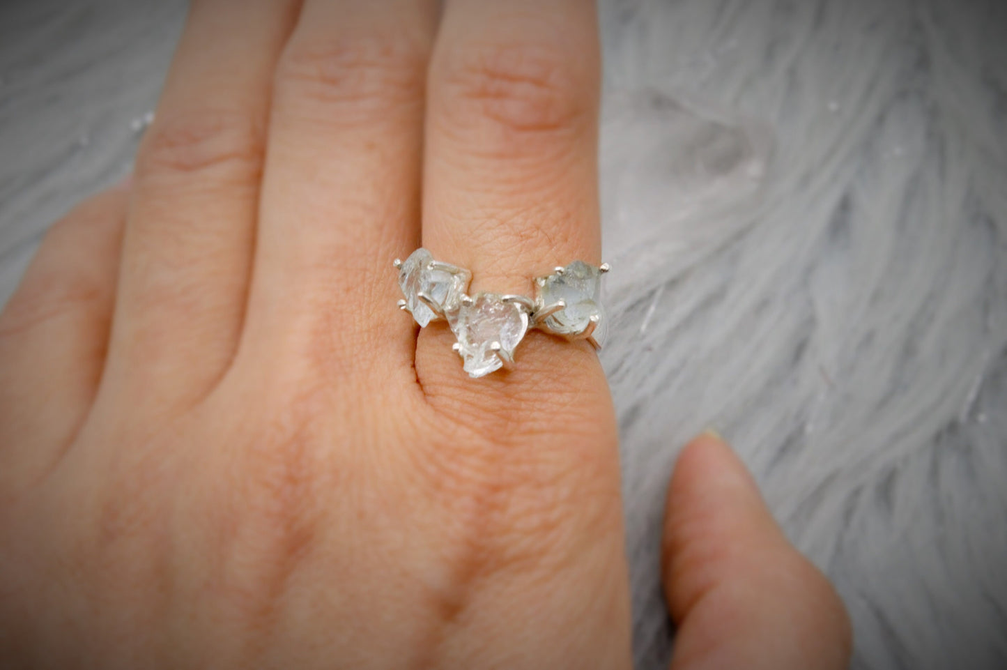 Raw Aquamarine Ring, Sterling Silver Dainty Gemstone Ring, UK Size L, March Birthstone, Aquamarine Jewelry, Rings For Women, Mothers Day