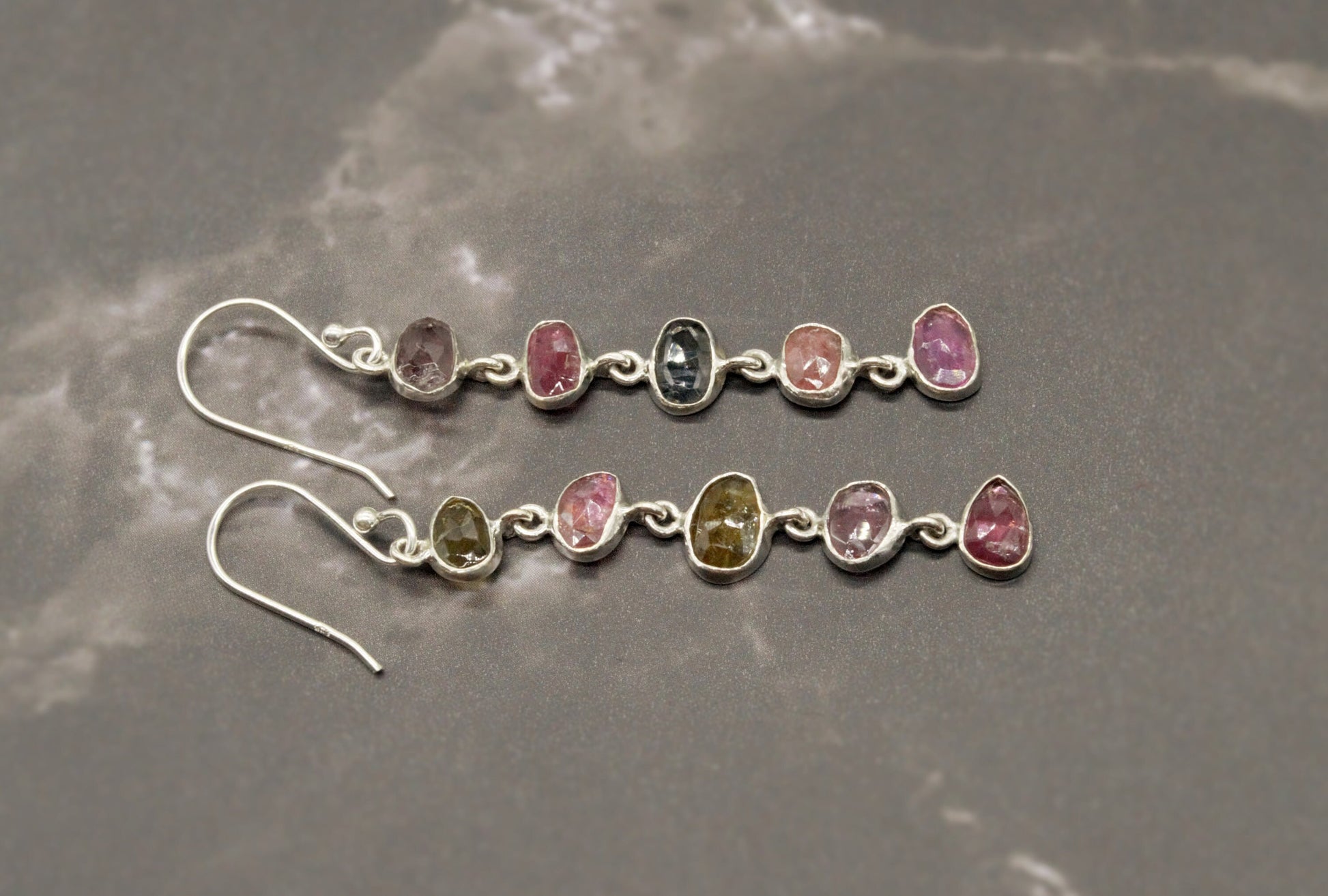 Mixed Tourmaline Earrings, Green Pink Tourmaline Sterling Silver, 925 Silver, Dangle Earrings, Gift for her