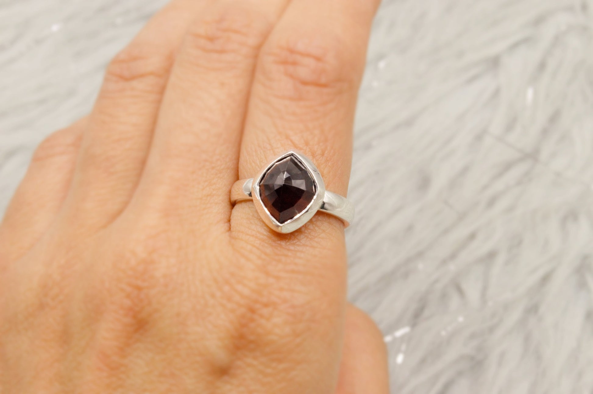 Garnet Ring Sterling Silver, UK Size N, Garnet Jewelry, Dainty Red Gemstone Ring, Stacking Ring, January Birthstone, Birthday Gifts For Her