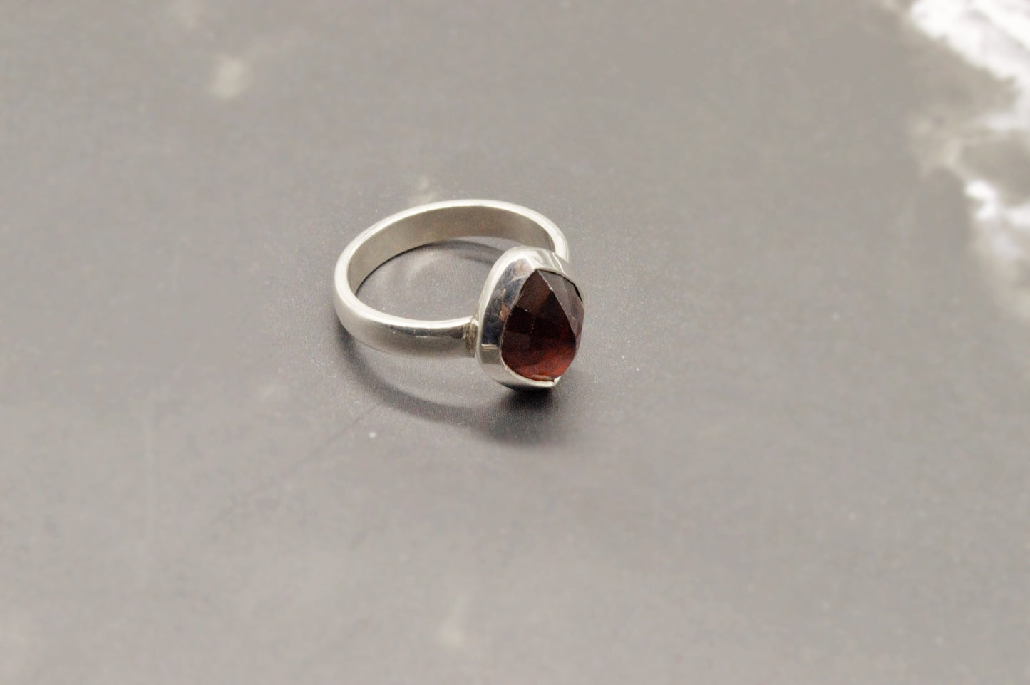 Garnet Ring Sterling Silver, UK Size N, Garnet Jewelry, Dainty Red Gemstone Ring, Stacking Ring, January Birthstone, Birthday Gifts For Her