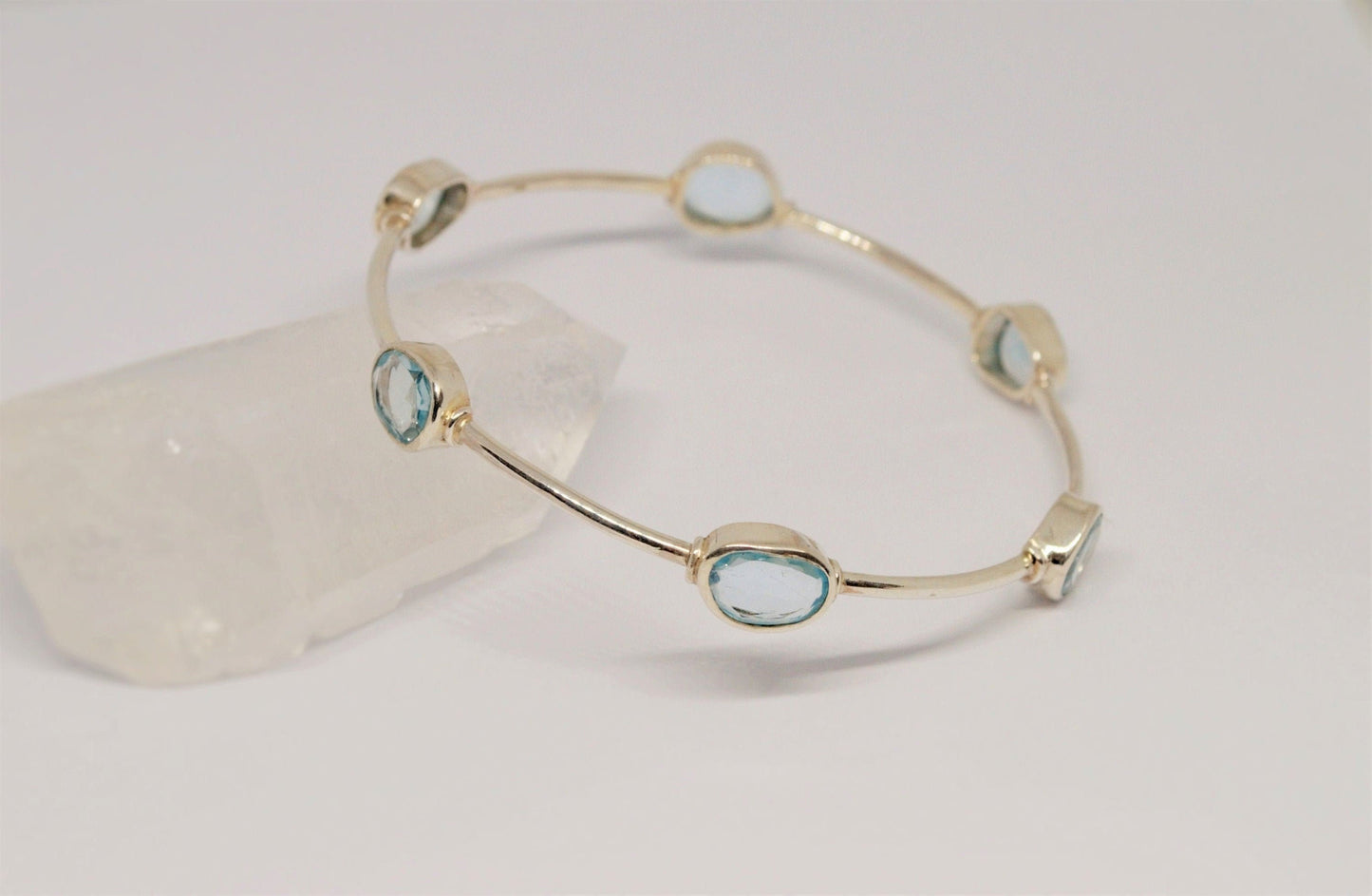 Blue Topaz Bracelet, Sterling Silver Bracelet, Best Selling Bangle, December Birthstone Bracelets For Women, Unique Best Friend Gift