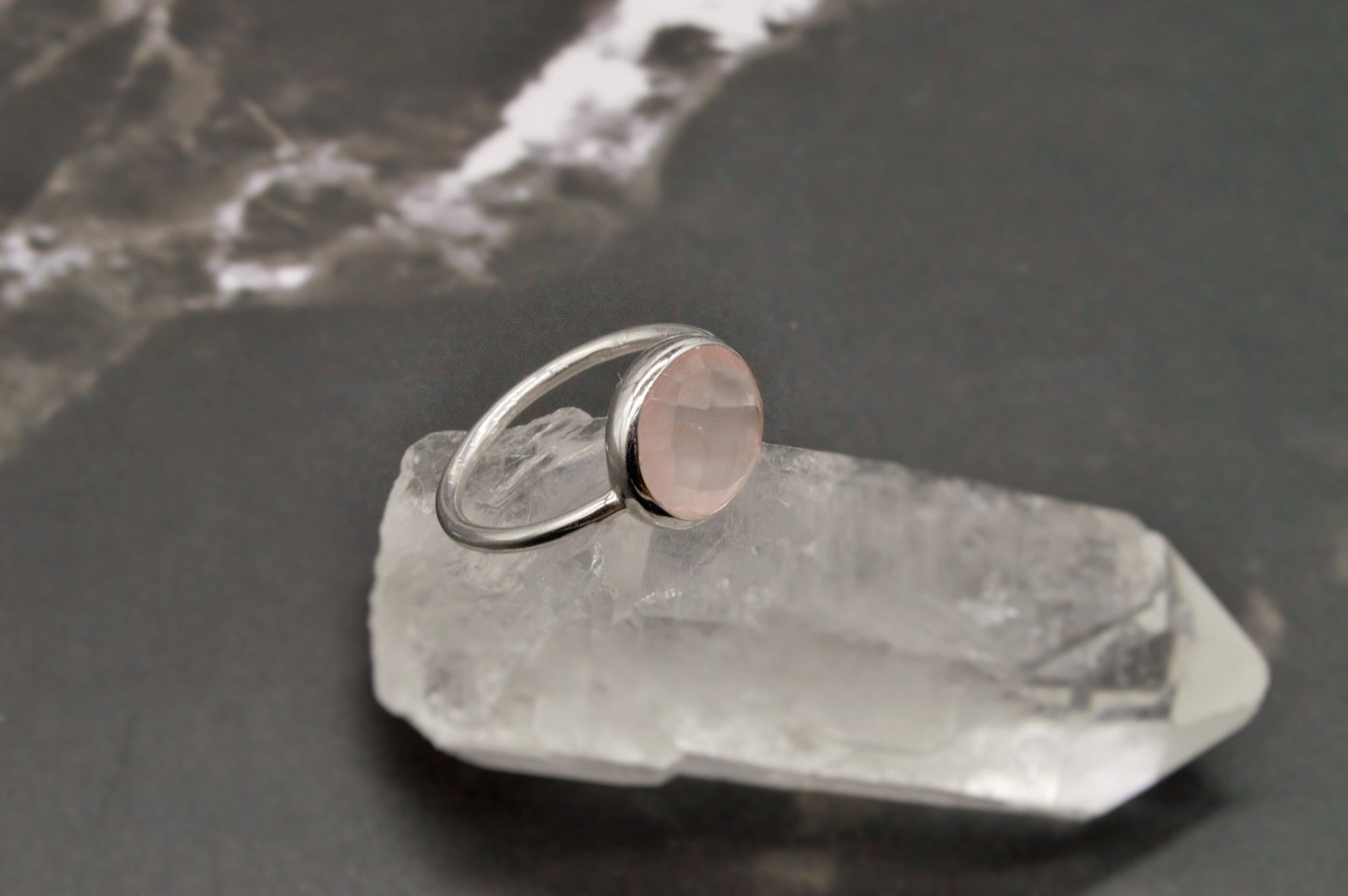 Big Rose Quartz Ring, Sterling Silver Ring, Rose Quartz Jewelry, Pink Rings, Statement Rings, Gift For Her, UK size Q 1/2, Heart Chakra Ring