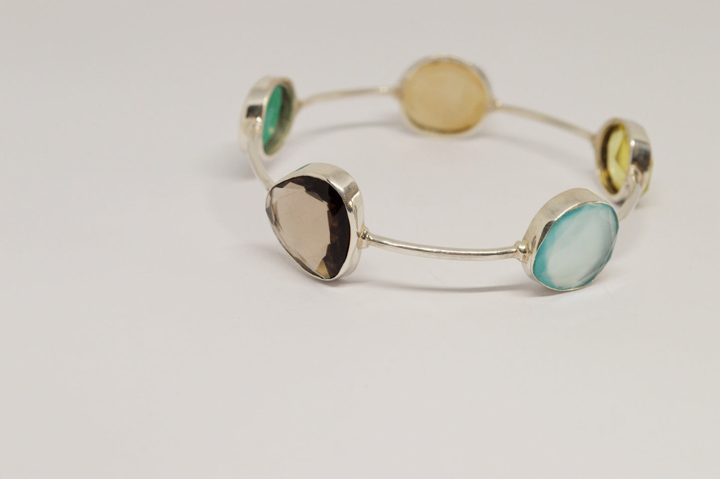 Multi Coloured Stone Silver Bangle Bracelet For a Small Wrist, Sterling Silver Gemstone Bracelets For Women, birthstone bangles, gifts