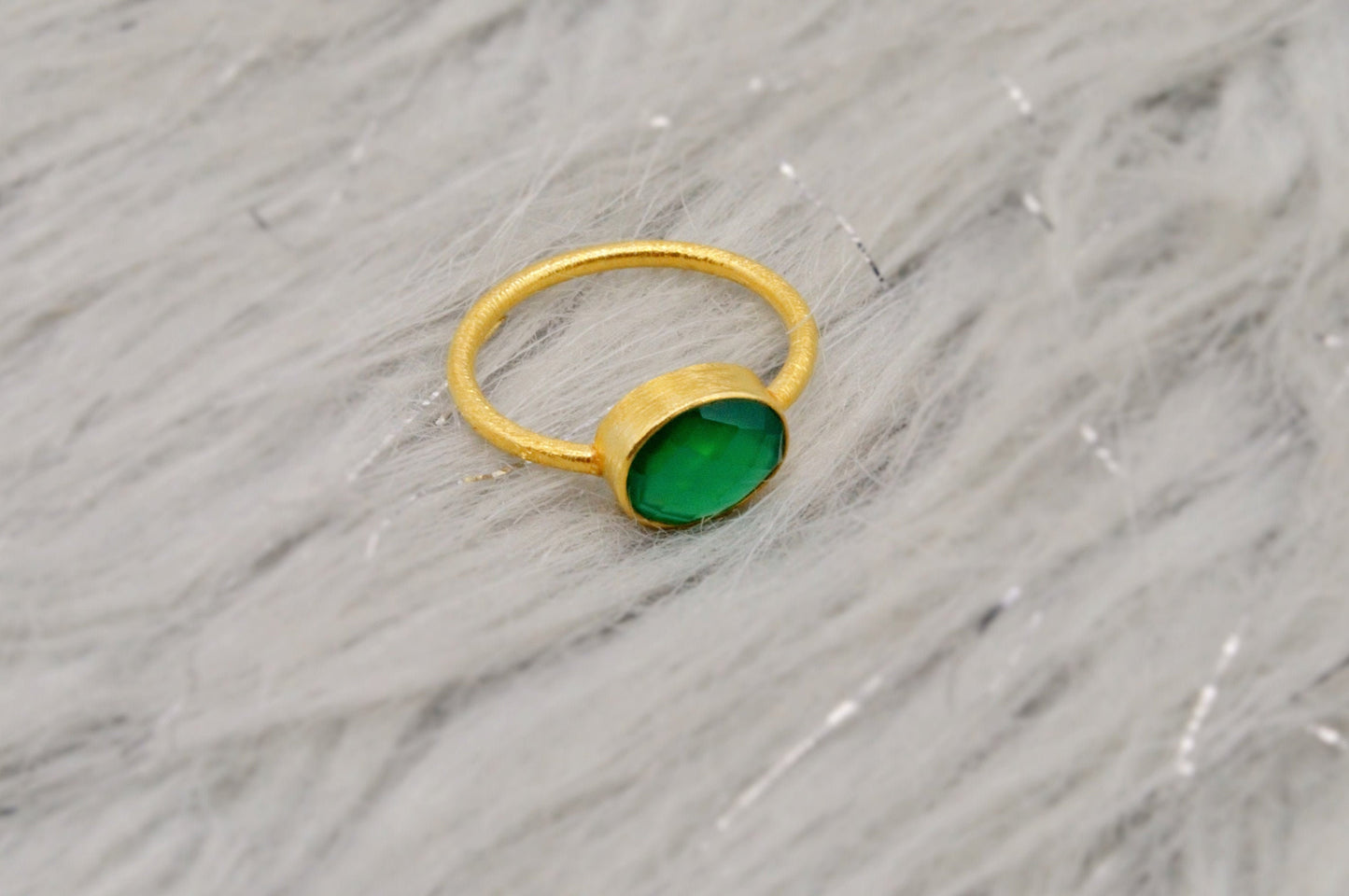 Green Onyx Gold Ring, Dainty Raw Gem Ring, Gold Plated Sterling Silver, Statement Gemstone, Stacking Rings For Women, Green Stone Ring